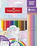 Faber-Castell 111221 - Buntstifte Set Einhorn, 24 Malstifte, inkl. Pastell Farben, sechseckige Stifte für Kinder und Erwachsene