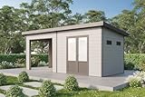 Finnhaus Wolff WPC Gerätehaus Tona 6024 28 Hellgrau Gerätehaus aus Holz/Kunststoff in Hellgrau, Geräteschrank mit 28 mm Wandstärke inklusive Schleppdach Gartenhaus
