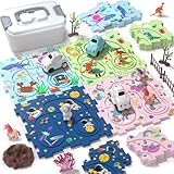 Tacobear Autorennbahnen Auto Spielzeug DIY Rennbahn Puzzle mit Spielzeugauto Fahrzeug Kinderspielzeug Geschenk für 3 4 5 Jahre Junge Mädchen (Einhorn, Dino, Weltraum, Meer)