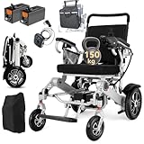 WEYRAL Silber-grau Elektrorollstuhl Tragfähigkeit 150KG,mit Hecksteuerung, 2 * 12AH Lithium-Batterie, 48KM Doppelbatteriedesign Elektrorollstuhl für Allen Gelände, für ältere und behinderte Menschen