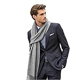 LA FERANI Herrenschal Kaschmir stilvoll dünnn Frühling 185x65 elegant für formelle Anlässe geschmeidig grau Kaschmirschal grau Pashmina Halstuch Wollschal Wolle Uni Farbe (Grau)