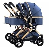 Twins Carriage Doppel-Kinderwagen für Neugeborene, Doppel-Kinderwagen für Säuglinge und Kleinkinder, kann sitzen, liegen, abnehmbarer Kinderwagen, Kinderwagen mit Moskitonetz (Farb