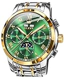 OLEVS Grüne Automatische Herrenuhren Gold Selbstaufziehende Mechanische Geschäfts Luxus Kleid Edelstahl Mondphase wasserdichte Leuchtende Kalender Armbanduhren für Männer
