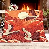 Japanischer Stil Mandschurenkranich Wolken Geschenkdecke, Für Erwachsene Baby Haustier Familie Freunde Geburtstagsgeschenk, für Frauen Kuscheldecke, für Freundin Geschenke XL 150x200 cm Rot