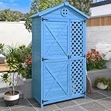 Outdoor Holz Gartenmöbel Aufbewahrungsschuppen, Werkzeughaus für Garten, Terrasse, verblassungsfrei, wetterfest, wartungsfrei, umweltfreundlich, sicher und geschützt, blau