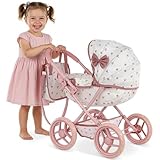 Puppenkinderwagen ab 2 Jahre – Faltbarer Puppenwagen für Kinder mit Tasche & Korb, Leise Räder, Leichter Puppen Buggy Spielzeug für Mädchen