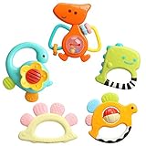 TINOTEEN Baby Rattles Spielzeugset, 5 Stück Beißring Shaker Grab Spin Rassel Spielzeug für 3 6 9 12 18 Monate Babys Neugeborenes