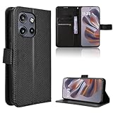 Rojeuinn Hülle für Motorola Edge 50 Neo Handyhülle-Hülle Stoßfest Case Cover-Handy Case in Premium Kohlefaser [Klappbar Flip] [Standfunktion Tasche] -Schwarz