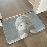 Badematte rutschfest 50X80Cm Grauer Weißer Kaninchen Eckig Mikrofaser Badematte,Badezimmerteppich Absorbent Weicher Badteppich, Dichter Hochflor,Washable for Bathroom,Fußmatte, Haustiermatte