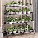 MJMLUCK Blumenständer, 4-stufiger Blumentopfhalter, Leiter-Pflanzenständer, robuster Pflanzenhalter aus Metall, mit Rädern, Pflanzenständer (Größe: 100 cm, Farbe: Schwarz) (Schwa