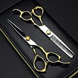 GZSLKSCD 6 Zoll 440c Stahl Goldschere Friseurschere Friseurschere Haarschneideschere Effilierschere (Farbe: Set) (Farbe: Set
