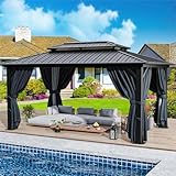 HOTEEL 3x3.65m Hardtop Pavillon Wasserdicht Stabil Winterfest, Gartenpavillon Metall mit Verzinkter Stahl Doppeldach, Alu-Rahmen, Schwer Entflammbare Vorhänge & Moskitonetz, Grau (2025 Aufrüstung)