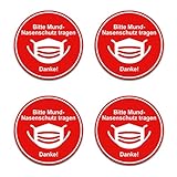 Maskenpflicht Aufkleber Sticker Zutritt nur mit Maske Markierung Hinweis Hinweisschild für Handel Einzelhandel Behörden Folie selbstklebend R113 (4er Set Maskenpflicht rot)
