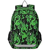 RPLIFE Schulrucksack für Mädchen und Jungen, Büchertaschen, Grundschulrucksack für Kinder, Green Dragon Black 2, Einheitsgröße