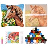 Guniata Knüpfkissen Set für Erwachsene,43 cm,DIY Knüpfkissenbezug Set mit Häkelgarn,Handgefertigter Kissenbezug,Nadelarbeit für Sofa Dekoration(Pferd)