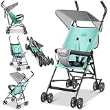 KIDIZ® Kinderwagen CITY Buggy Kinderbuggy klappbar Sportwagen Faltbar 360° 4-Zoll-Räder Inkl. Sonnen- und Regenverdeck zusammenklappbar 5-Punkt-Sicherheitsgurt ab 6 Monate, Mint Grün