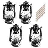 4er-Set Retro Öllampen – mit Docht, ohne Strom nutzbar – wetterfest & stilvoll – 24cm hoch – Schwarz oder Weiß – Deko & Notlicht für Garten, Camping & Krisenvorsorge (Schwarz)