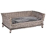UNUS Hundebett aus Weide, eckiges Hundesofa, 90 cm breit, mit grauem Polyesterkissen, ideal für mittelgroße bis große Hunde