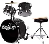 Music Alley Junior Drum Kit for Kids with Kick Drum Pedal, Drum Stool & Drum Sticks - Black