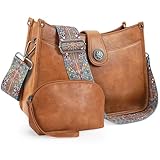 APHISON Umhängetasche Damen Handtasche Mittelgroß braun Crossbody Bag mit Breiter Gurt Hobo Bag Schultertasche veganem Leder Tasche 2 Schulterriemen Kartenschlitz Reisetasche