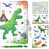 Aquarell Dinosaurier Tagebuch Set - Leuchtendes Notizbuch Geschenk für Jungen Kinder Reisen Journale Schule Hefte A5 Memos Schreiben Notizblock Kugelschreiber Aufkleber mit Schloss und Schlüsseln
