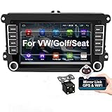Android Autoradio für VW mit Navi 7 Zoll Touch Screen Bluetooth/AI Intelligente Stimme/WiFi/FM RDS Radio/AUX/USB MP5 Player für Passat Golf Jetta EOS Polo Touran Seat Sharan + Cámara Trasera