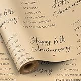 RUSPEPA Geschenkpapierrolle für Eisenhochzeiten – 43,2 cm x 5 m – „Happy 6th Anniversary“-Muster auf strapazierfähigem Kraftpapier für den 6. Jahrestag und besondere Anlässe