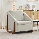 HAINEW Sessel Loungesessel Ohrensessel mit Holz Armlehne und Rückenkissen, Modern Chenillestoff Fernsehsessel Relaxsessel Cocktailsessel Lesesessel Einzelsofa für Wohnzimmer Schlafzimmer (Beige)