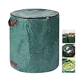 AIYONG 120L Groß Gartenabfallsack Mit Deckel, 32 Gallonen Laubsack Gartensack mit Griffen, Gartensäcke Laubsammler, Selbststehend Abfallsack Stabil Grünschnittsäcke für Gras Laub Hecke Gartenabfall
