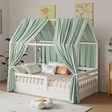 Zdada Hausbett Himmel, Betthimmel Hausbett Musselin mit 2 Stück Betthimmel, Stoffhimmel für Hausbett Mädchen Jungen Baldachin Kinderbett Kinderzimmer Deko -135 x 350 cm Grün
