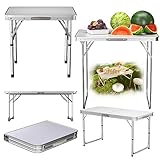 VickyHome 60x45 cm Weißer klappbarer Garten Camping Picknick Tisch, Hochleistungsklappbarer Bocktisch Schreibtisch Esstisch aus Kunststoff mit 2 Höhenverstellbaren (56 / 26CM) für Grillpartys