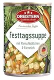DREISTERN Festtagssuppe 400ml I Mit Fleischbällchen und Eierstich I Herzhafter Eintopf in recyclebarer Konservendose I Lange Haltbarkeit dank natürlicher Konservierung I Hausmacher Qualität