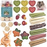 ERKOON 53 Stück Kaninchen Zubehör, Hasen Knabberzeug, Kaninchen Spielzeug mit Timothy Heu Sticks, Naturgrasbälle, Kleintiere Kauspielzeug für Meerschweinchen,Chinchillas,Hamster