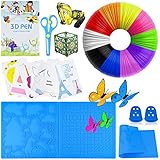 3D Stift Zubehör Set, 3D Stift Filament PLA 10 Farbe 1,75mm je 5M, 3D stift Vorlage, GroßEs Silikonpad 41.2 * 20.3cm mit 2 Fingerschutz und Schere, zubehör 3d stift für Anfänger