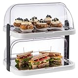 APS 9200 Buffetvitrine „Doppeldecker“ – 2 beidseitig aufklappbare, transparente Rolltophauben, 2 Edelstahl-Tabletts, 4 Kühl-Akkus, platzsparend lagerbar – Made in Germany, Weiß, Groß