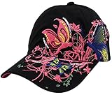 Belsen Mädchen Schmetterlings-Stickerei- Vintage Baseball Cap Snapback Trucker Hat (Schwarz)