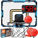 Mini Basketballkorb Indoor Kinder fürs Zimmer, Basketball Korb mit Elektronische Anzeigetafel, Faltbar, 3 Basketball, Sport Basketball Spielzeug Geschenke für Jungs Jungen (Blau)