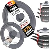 STONELINE Universaldeckel Set 2-teilig für Töpfe Pfannen mit 16/18/20 cm und 24/26/28 Universal Glasdeckel mit abgestuftem Silikonrand Platinsilikon, hitzebeständig platzsparend, 6 Größen, Farbe: Grau