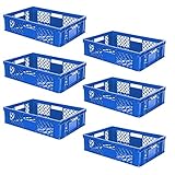 BRB 6x Eurobehälter/Stapelkorb durchbrochen, PE-HD, Industriequalität, lebensmittelecht, LxBxH 600x400x150 mm, blau