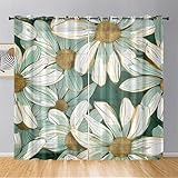 Hiseng Halbtransparent Voile Vorhänge mit Ösen Durchsichtig Moderne 2er Set Ösenvorhang für Fenster Wohnzimmer Schlafzimmer Transparent Gardine Gemaltes Gänseblümchen (Cyan,80x115cm)