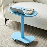 Beistelltisch, Beistelltisch aus Holz, Beistelltisch mit Rädern, mobiler Schreibtisch, Nachttisch, ideal für Zimmer, Schlafzimmer (Farbe: Blau, Größe:)