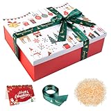 Geschenkbox Weihnachten, Geschenkboxen mit Deckel, 290 x 210 x 105 mm, Große Leere Geschenkbox für Geschenke mit Schleife und Grußkarte, Faltbare Weihnachtsbox für Weihnachtsfeierzubehör (Rot)