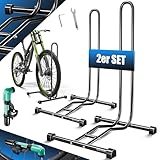 KESSER® Fahrradständer Boden einzeln für Mountainbike, E-Bike, Citybike, Rennrad, MTB | Fahrrad Montageständer | Freistehender Fahrradhalter Ständer Eisen | Reifenbreite bis 65mm | Inkl. Luftpumpe