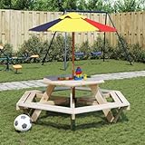 UJCHVHN Outdoor-Möbel Picknicktisch für 6 Kinder mit Schirm Sechseck Massivholz FirFurniture