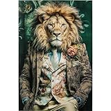 Kare Design Glasbild Mister Lion, 150x100 cm, Mehrfarbig, Modern, Zimmerdekoration, Wandbild, Kunstdruck, Tiermotiv, ESG Sicherheitsglas, Wohnzimmer, Flur, Home Office, Schlafzimmer