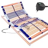 elektrischer Lattenrost 100% BUCHE - Kopf- u. Fußteil elektrisch verstellbar - SCHULTERFRÄSUNG, 7 Zonen, 44 Federleisten, Härteregulierung, Mittelgurt - Motor Comfort 44® - fertig montiert (80x200)