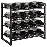 IBUYKE Weinregal Metall, Weinregal Freistehend Lagerung,4 Ebenen 16 Flaschenregal, Für Bartheke, Restaurant, Küche, Tischregal Weinhalter,Schwarz TMJ903H