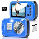 Unterwasserkamera 4K UHD, 64MP Autofocus Digitalkamera wasserdichte mit 32GB Karte, IP68 & 16FT Unterwasserkamera mit IPS HD Bildschirme, 16X schwimmfähig Digitalzoom, Aufhelllicht, zum Schnorcheln