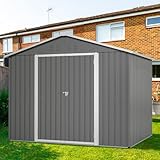 Gegtuon Metall Gerätehaus 229x192,3x180 cm, Geräteschuppen Gartenhaus mit Satteldach, Gartenschrank mit 2 Türen & Stauraum, Wetterfest Outdoor Schuppen Gartenschuppen für Garten Terrasse, Anthracite