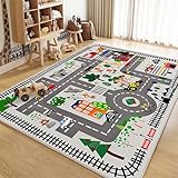 RBQIZVW Kinder und Spielteppiche | Große Auswahl an Straßenteppichen | Pflegeleicht und Strapazierfähig für Kinderzimmer,Autoteppich Kinderteppich Jungs Mädchen Auto Junge Autos,Grau,Größe:140×260 cm